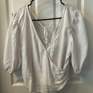 Abercrombie &Fitch Wrap-front White Puff Blouse